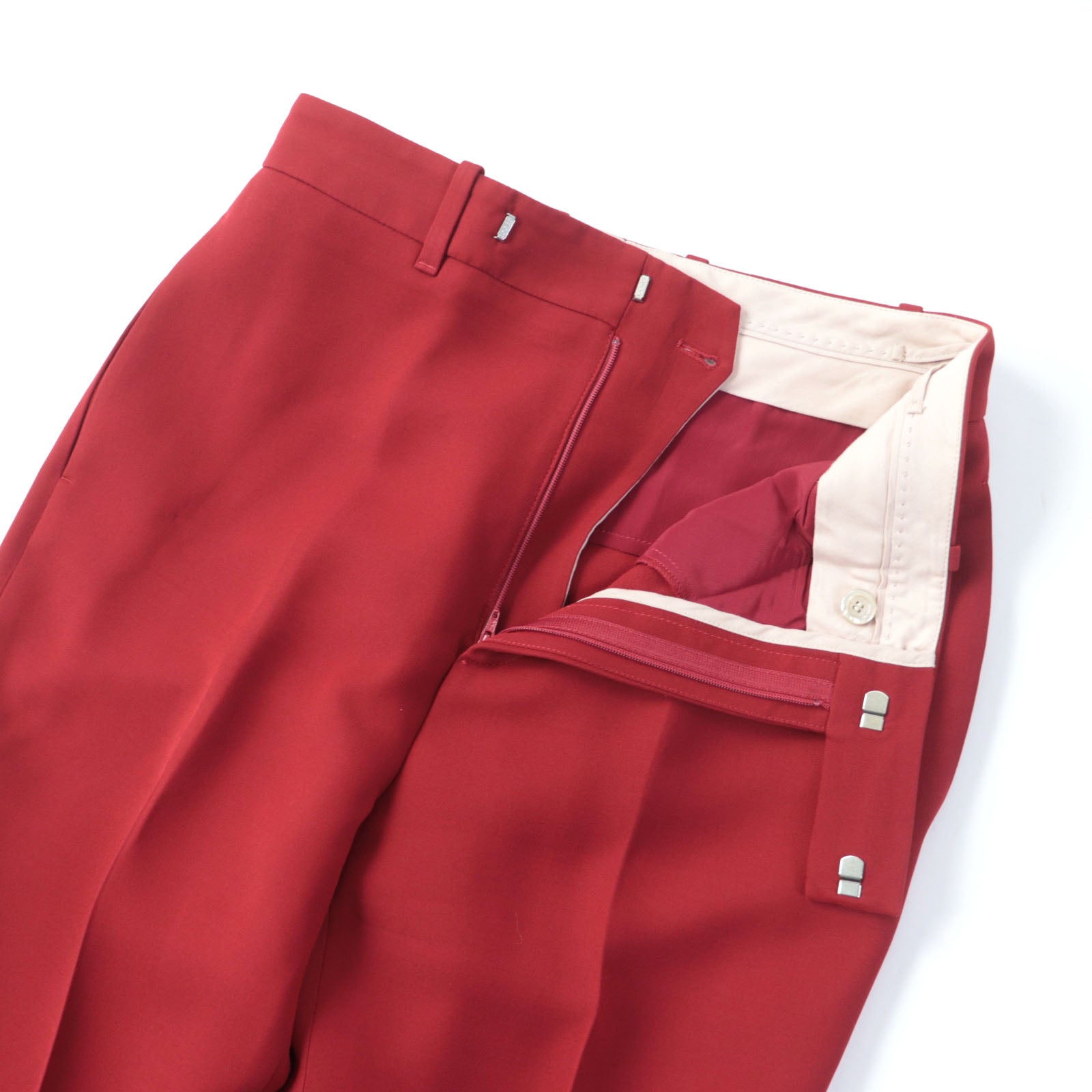 グッチ シルク ウール フレア ロング パンツ レッド 40