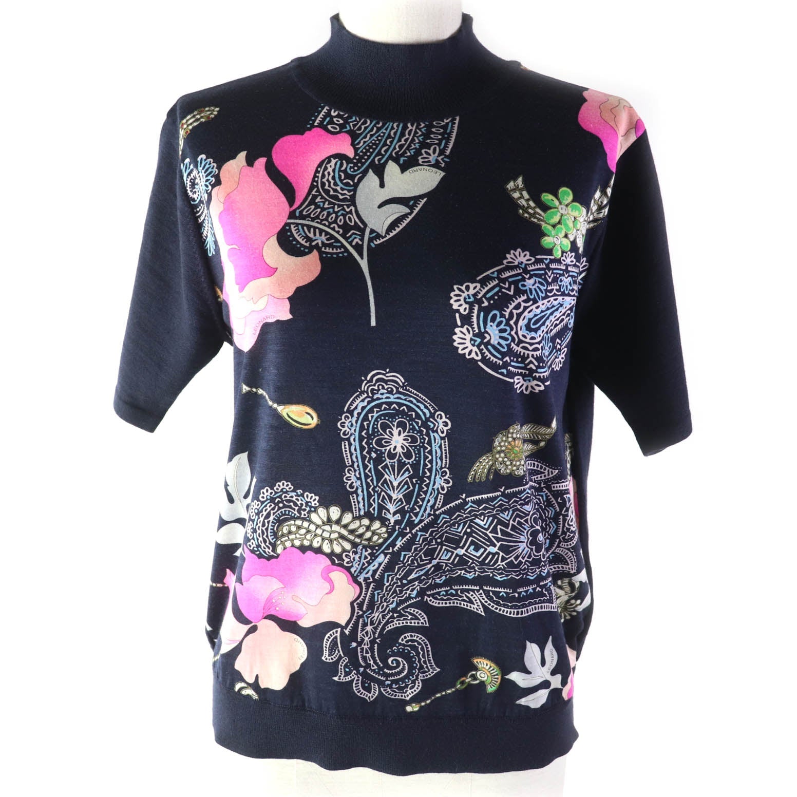 LEONARD FASHION ウール シルク ブレンド ハイネック ニット