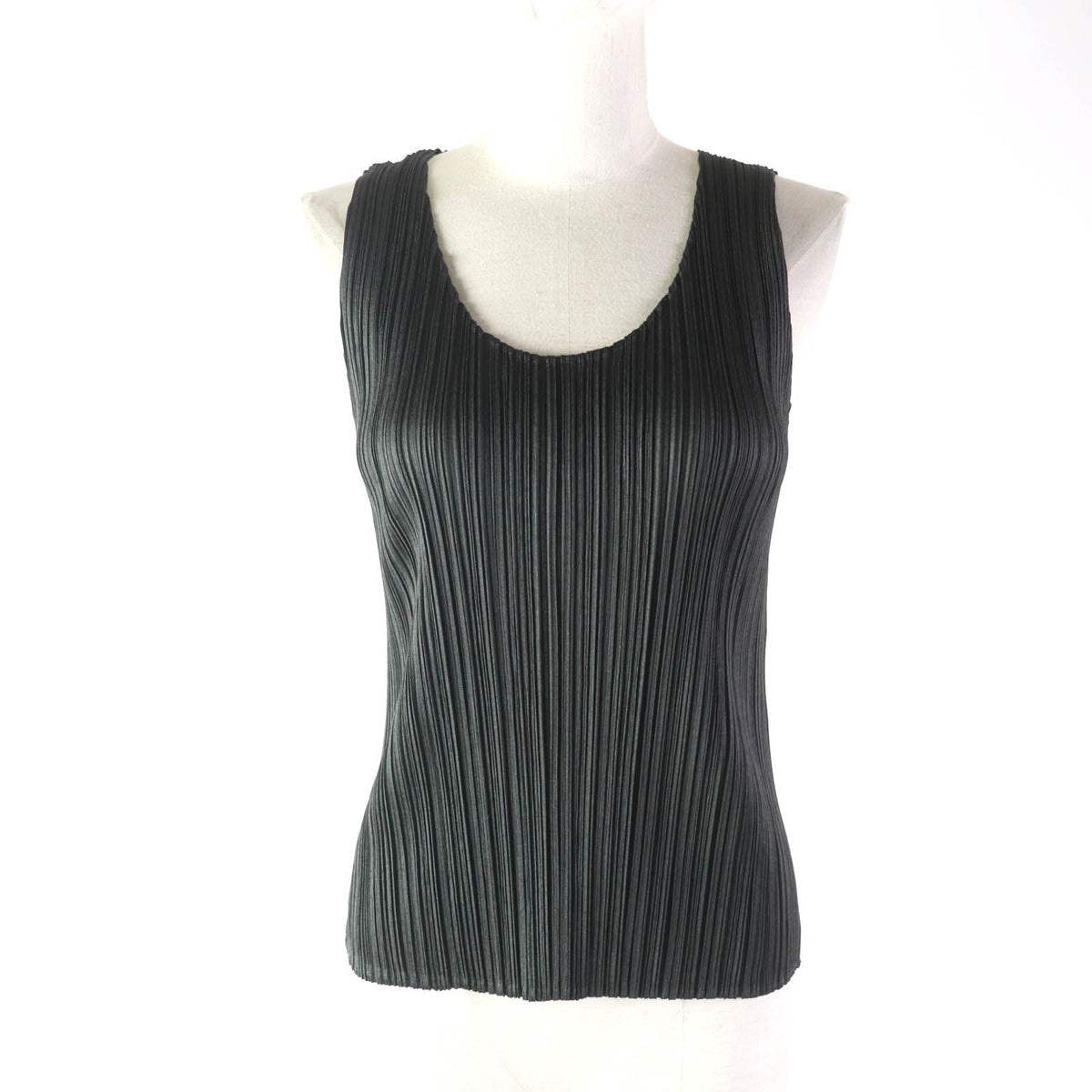 PLEATS PLEASE Uネック ノースリーブ トップス ダークグレー