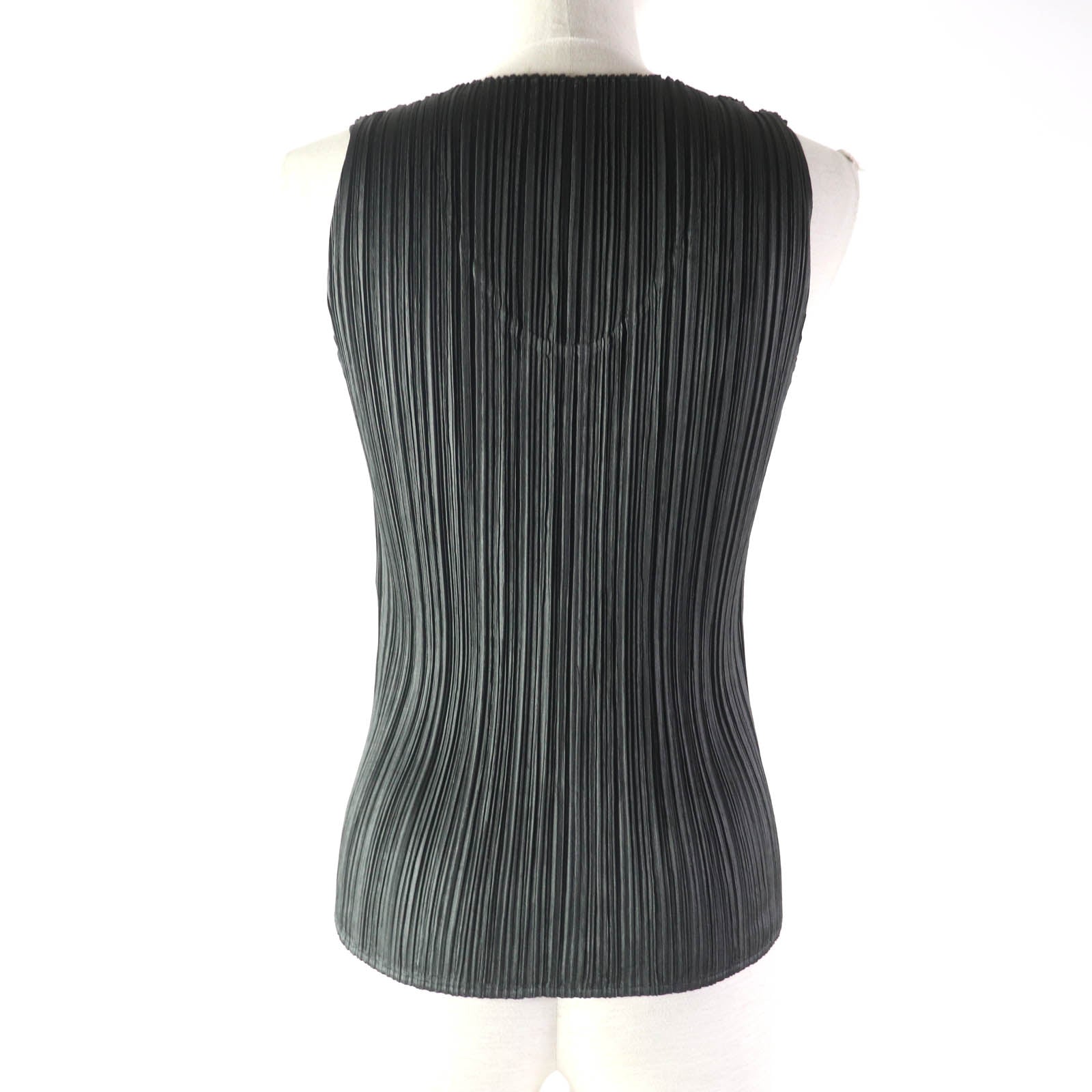 PLEATS PLEASE Uネック ノースリーブ トップス ダークグレー