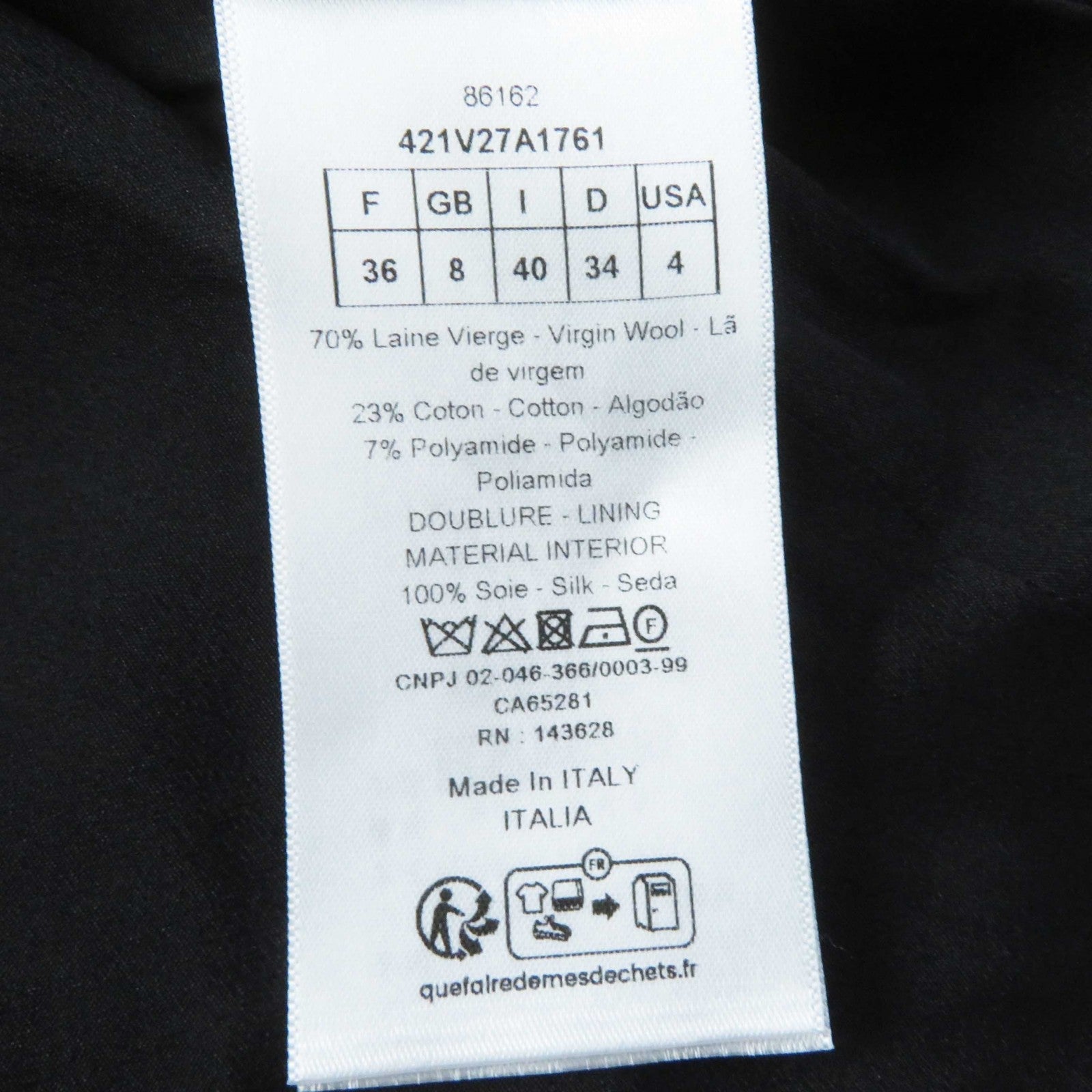 ディオール Wool Cotton Virgin Wool Tweed Jacket Black 40
