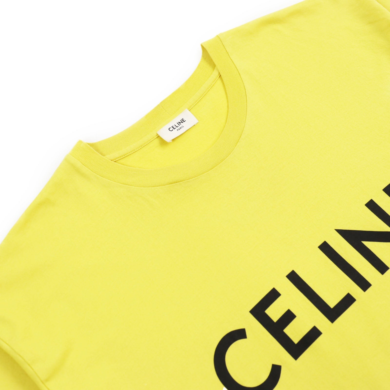 セリーヌ コットン ロゴ プリント Tシャツ イエロー M