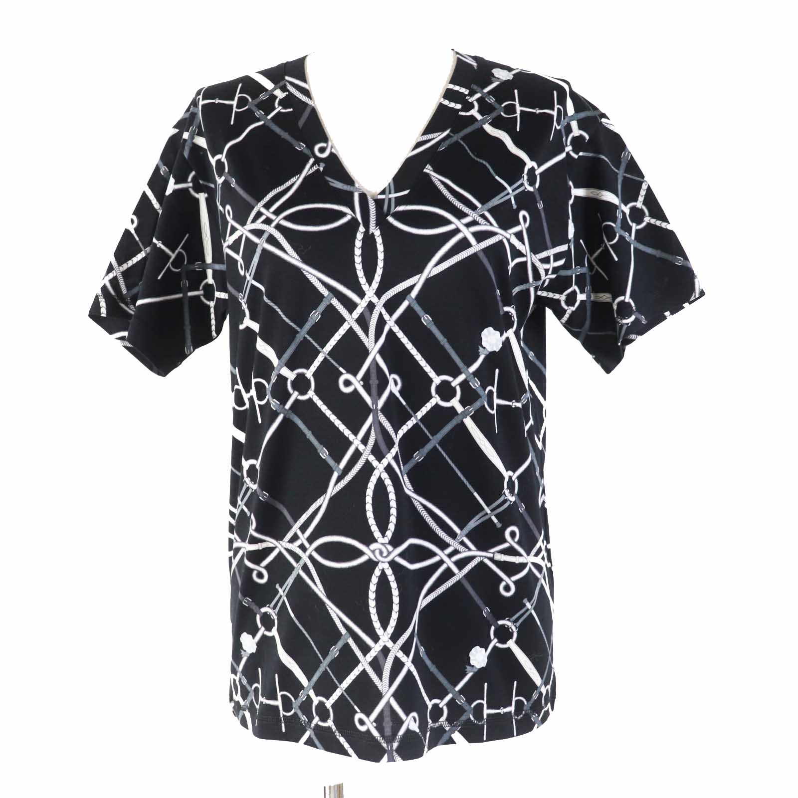 エルメス コットン Vネック Tシャツ ブラック 34