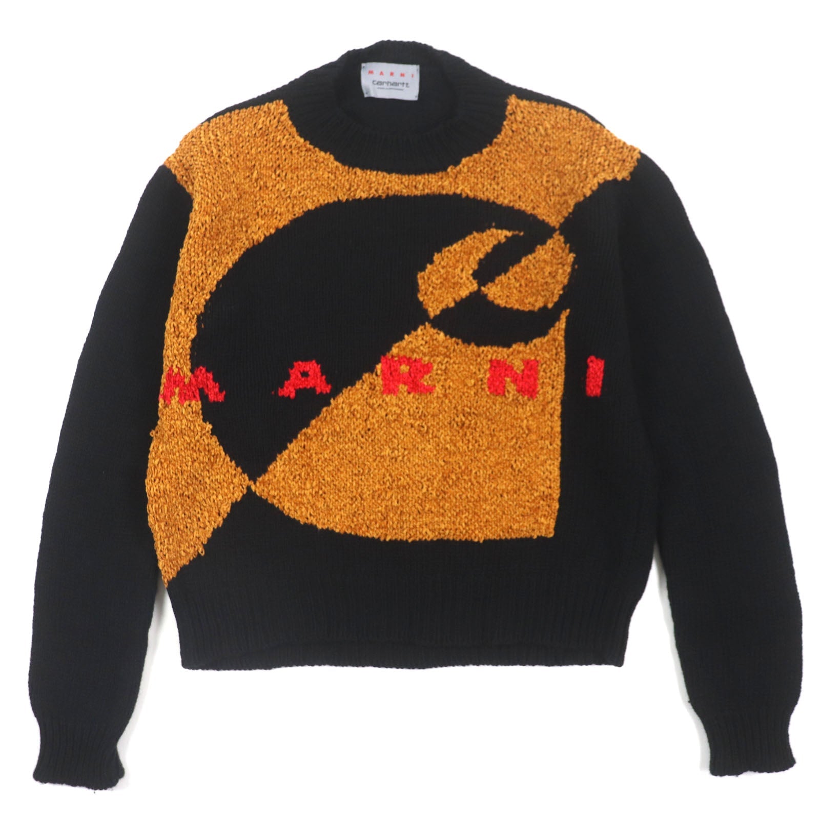 マルニ×CARHARTT ウール シルク ロゴ ニット セーター ブラック