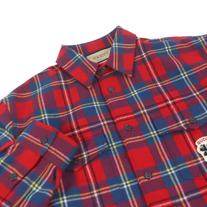 グッチ ウール ナイロン スカンク パッチ タータン シャツ