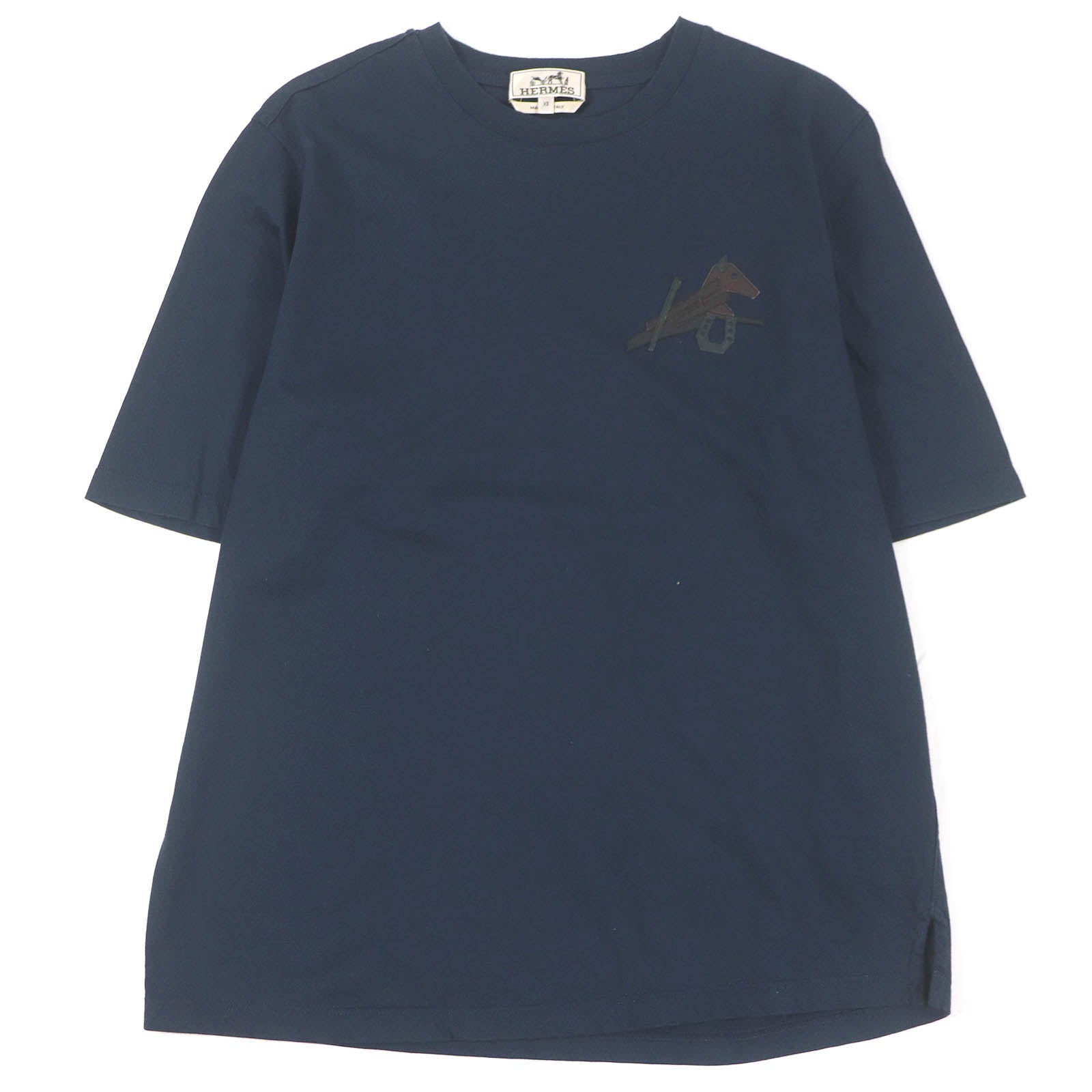 エルメス レザー パズル Tシャツ ネイビー XS