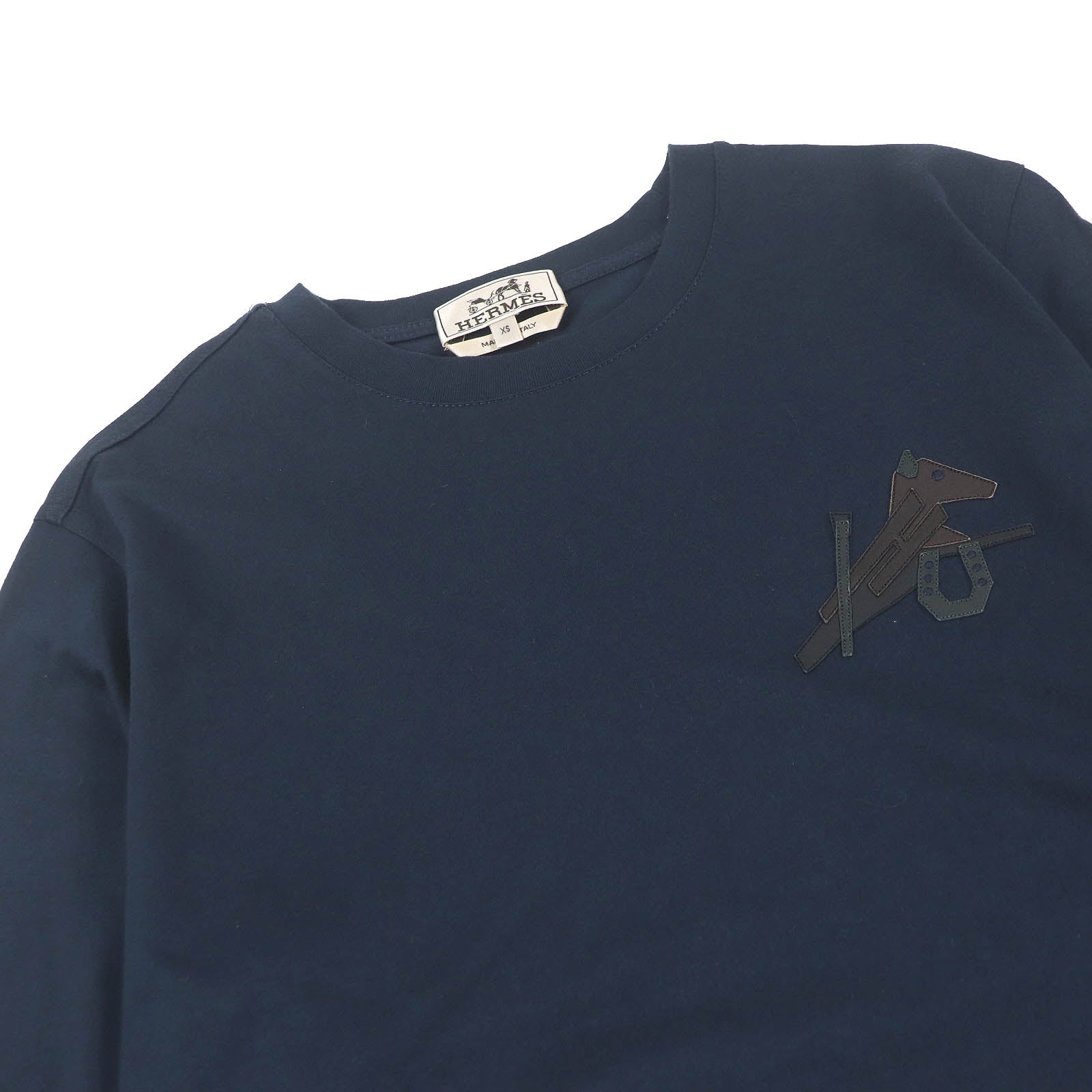 エルメス レザー パズル Tシャツ ネイビー XS