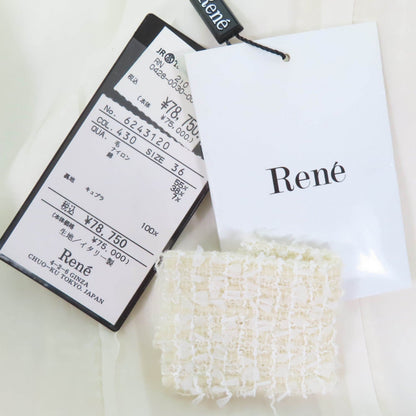 Rene ノーカラー ツイード TISSUE ファブリック ウール コート
