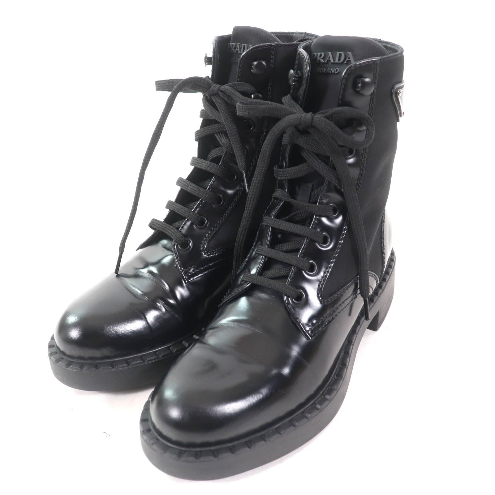 プラダ Re-Nylon ロゴ レザーブーツ