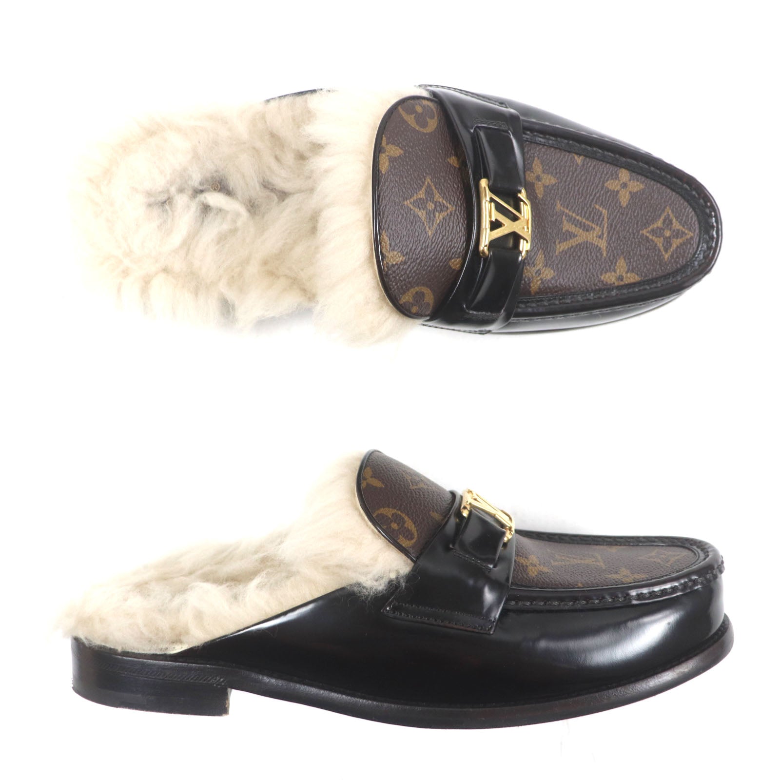 ルイヴィトン LV ロゴ モノグラム レザー ミュール