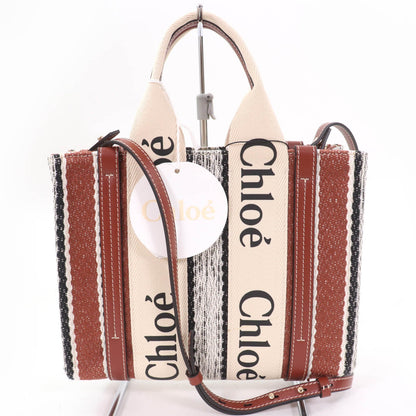 クロエ ウッディ トートバッグ レザー リネン 2WAY