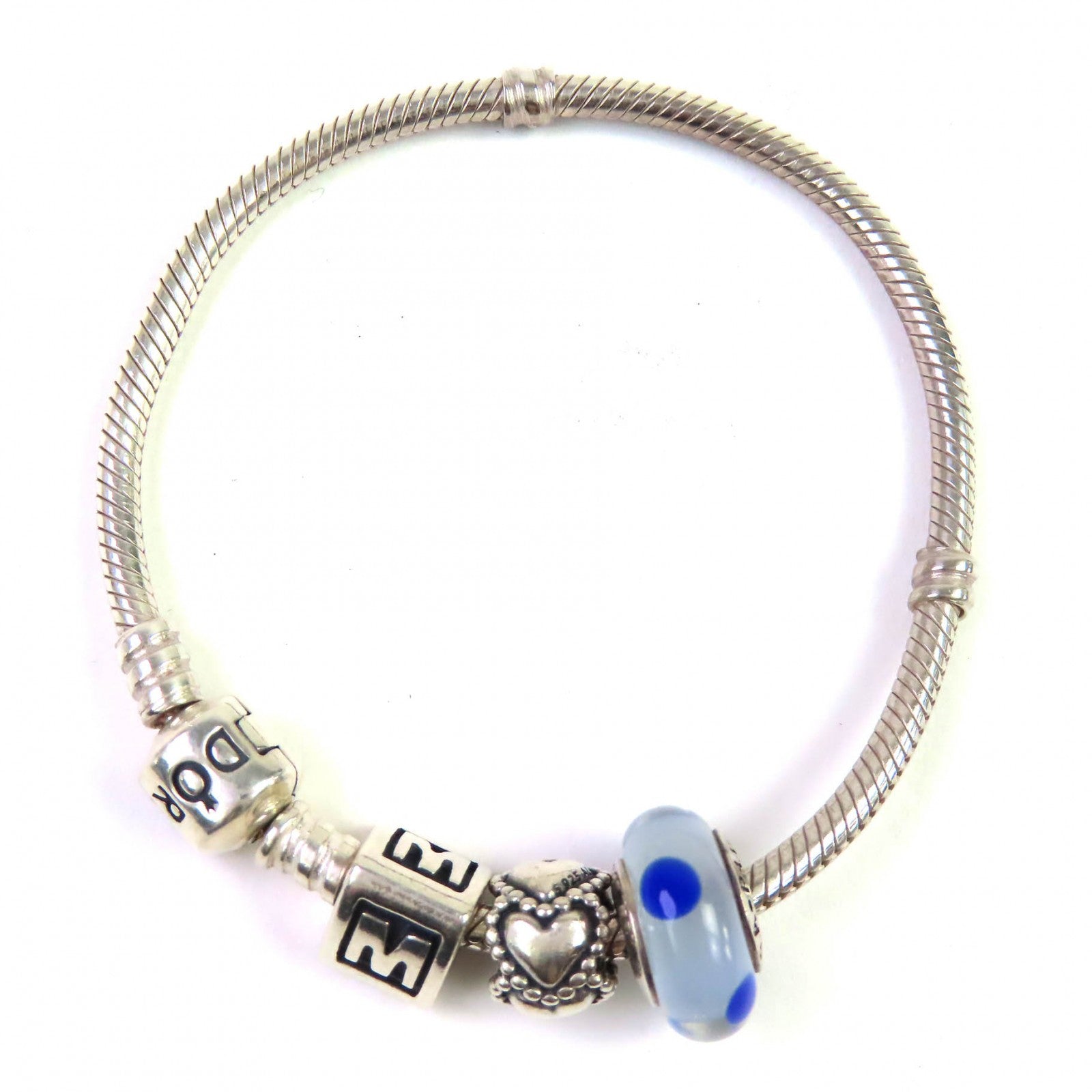 PANDORA ハート モチーフ ドット カラー ストーン シルバー ブレスレット