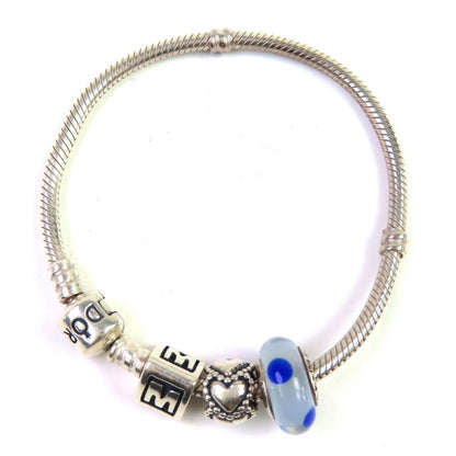 PANDORA ハート モチーフ ドット カラー ストーン シルバー ブレスレット