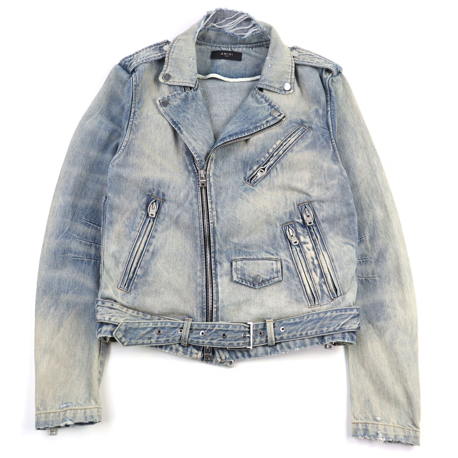 AMIRI ダメージ デニム メタル ロゴ デニム ジャケット
