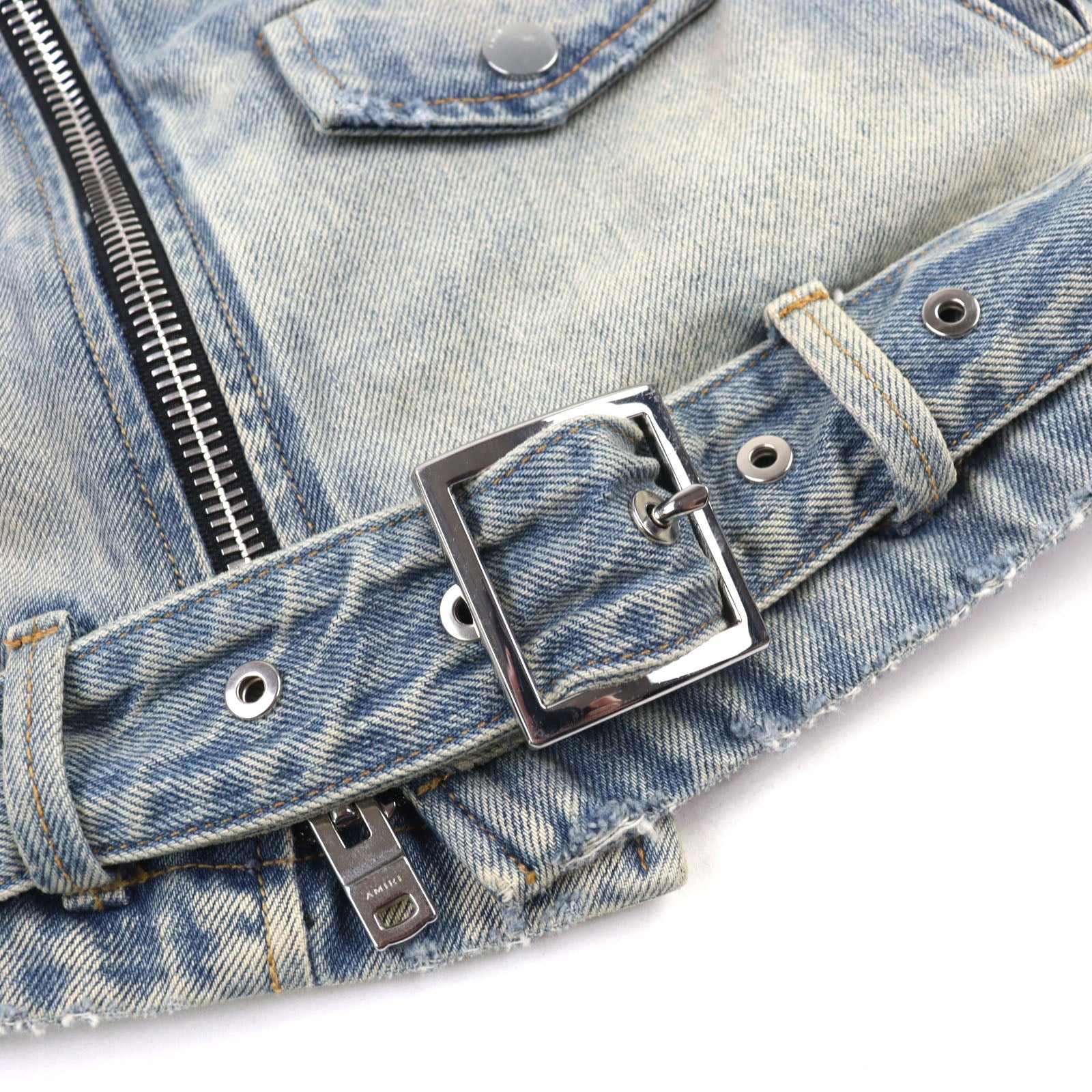 AMIRI ダメージ デニム メタル ロゴ デニム ジャケット