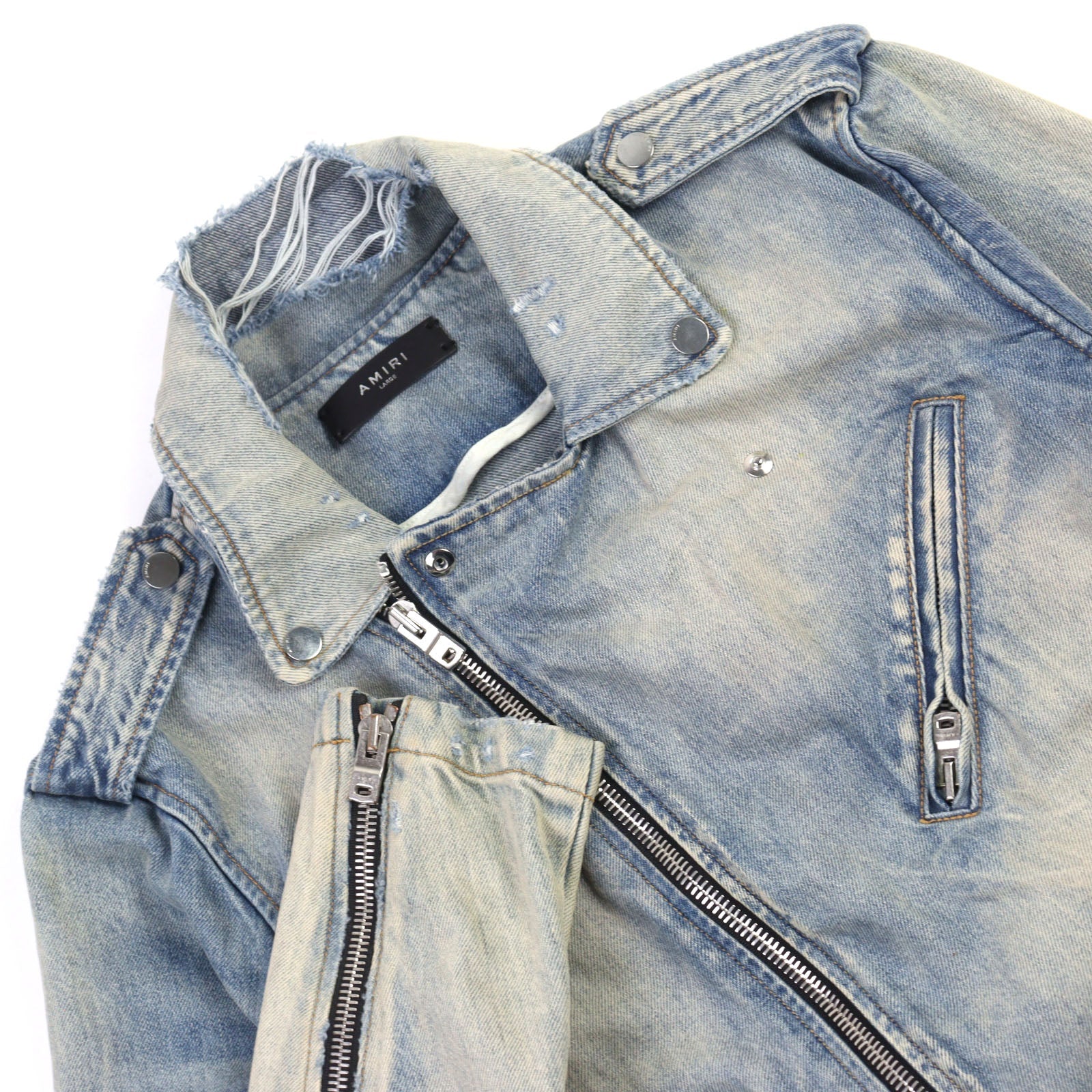 AMIRI ダメージ デニム メタル ロゴ デニム ジャケット