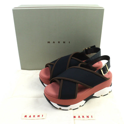 マルニ レザー クロス ストラップ プラットフォーム サンダル