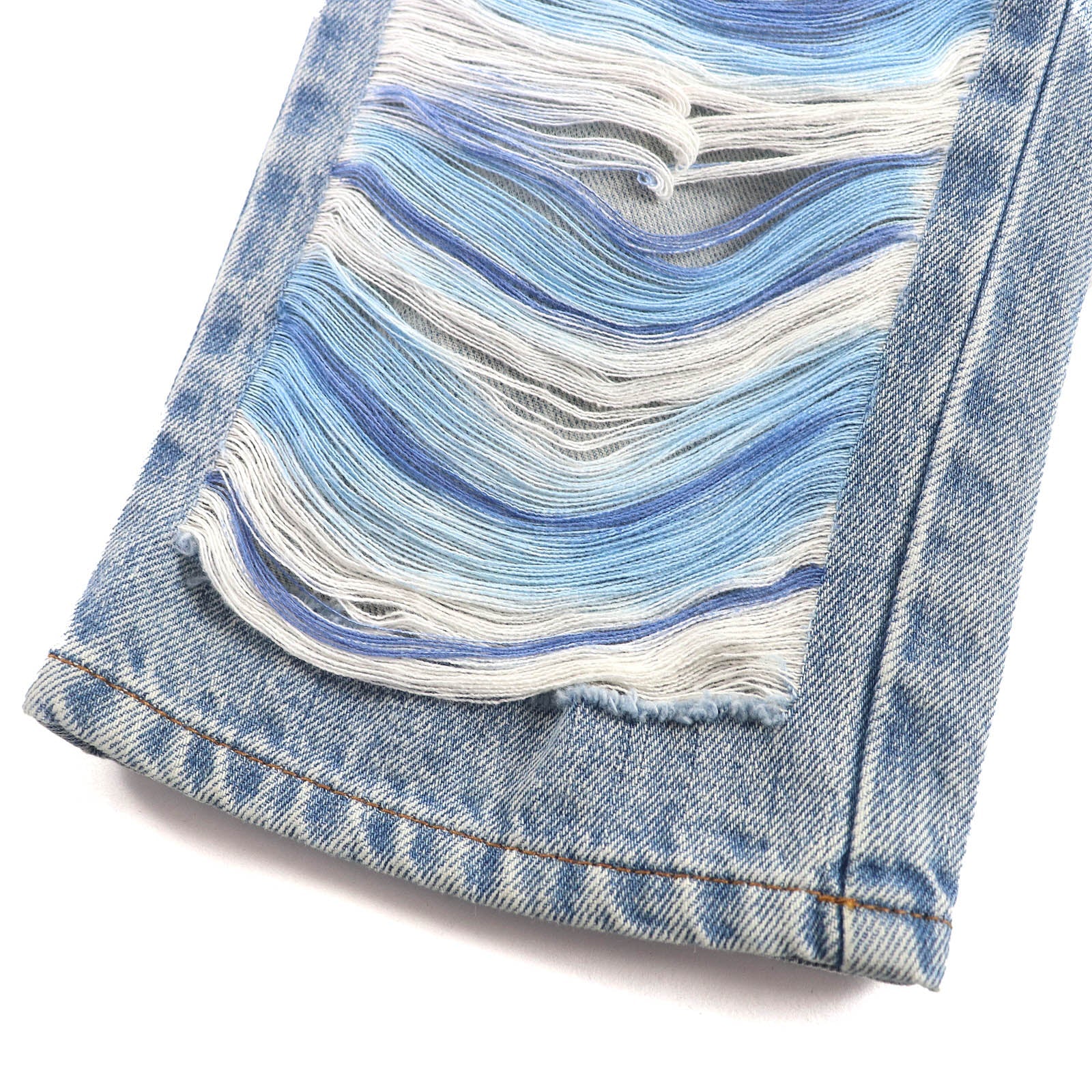 シャネル COCO マーク ボタン ディストレスト チュール デニム パンツ