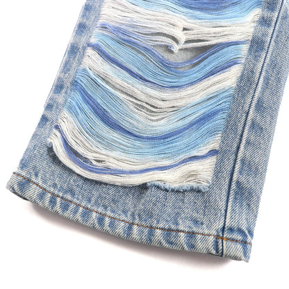 シャネル COCO マーク ボタン ディストレスト チュール デニム パンツ