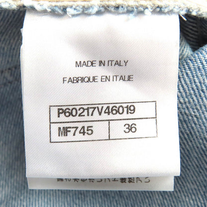 シャネル COCO マーク ボタン ディストレスト チュール デニム パンツ