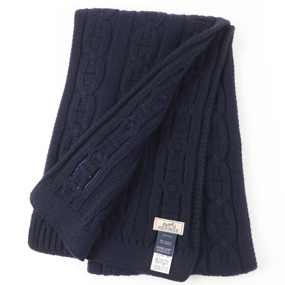 エルメス トリマイヨン シェーヌダンクル カシミヤ レザー マフラー