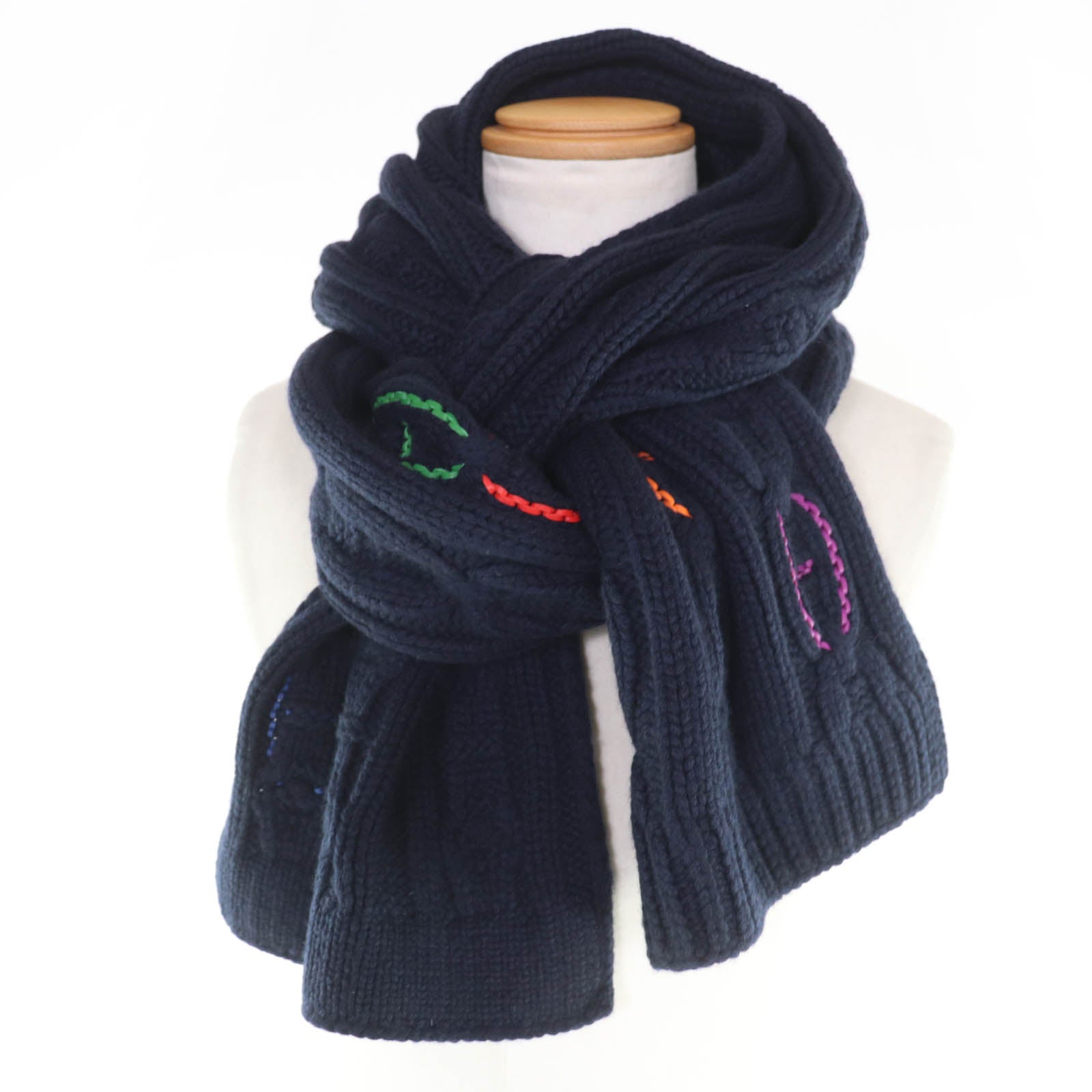 エルメス トリマイヨン シェーヌダンクル カシミヤ レザー マフラー