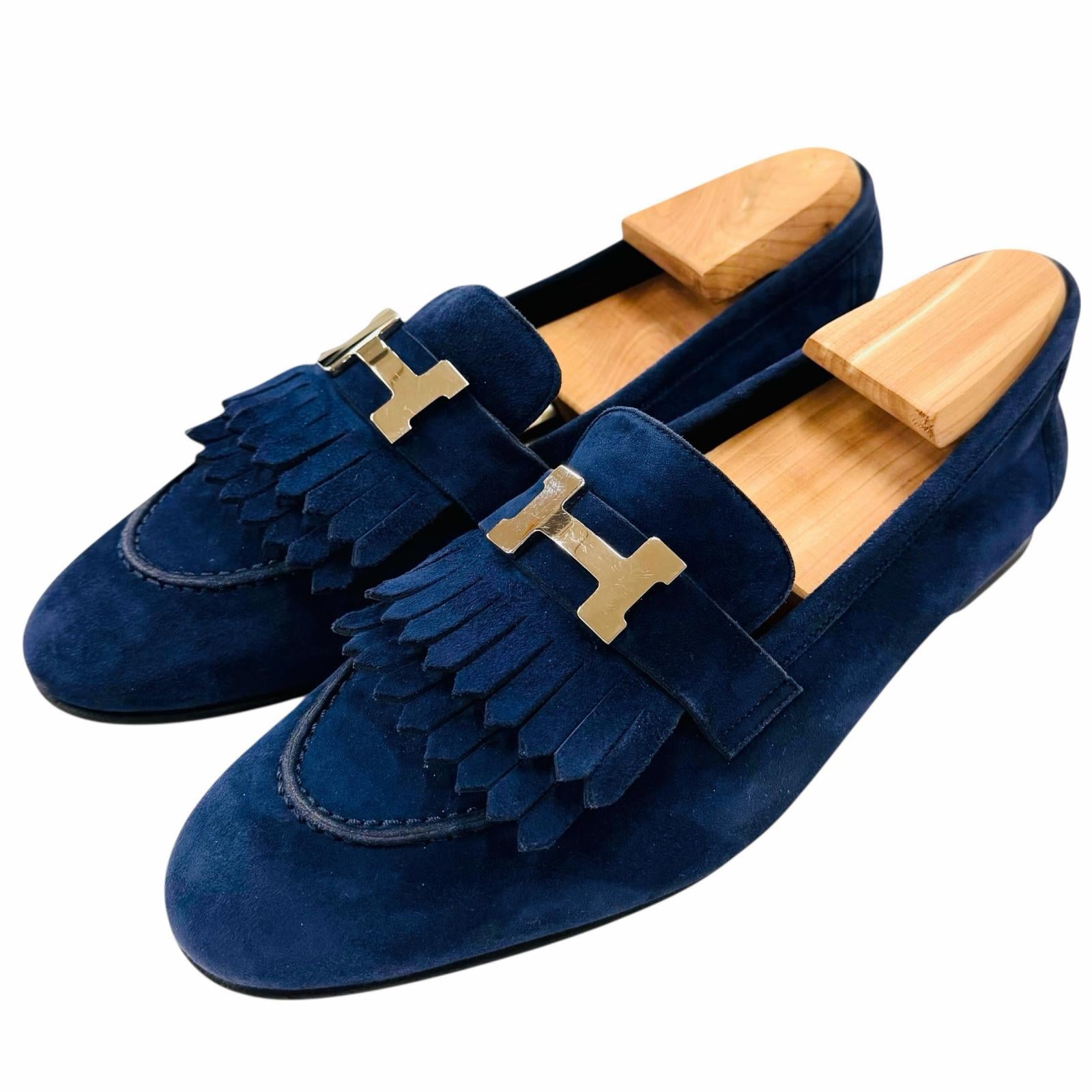 エルメス ロイヤルネイビー スエード ローファー 39