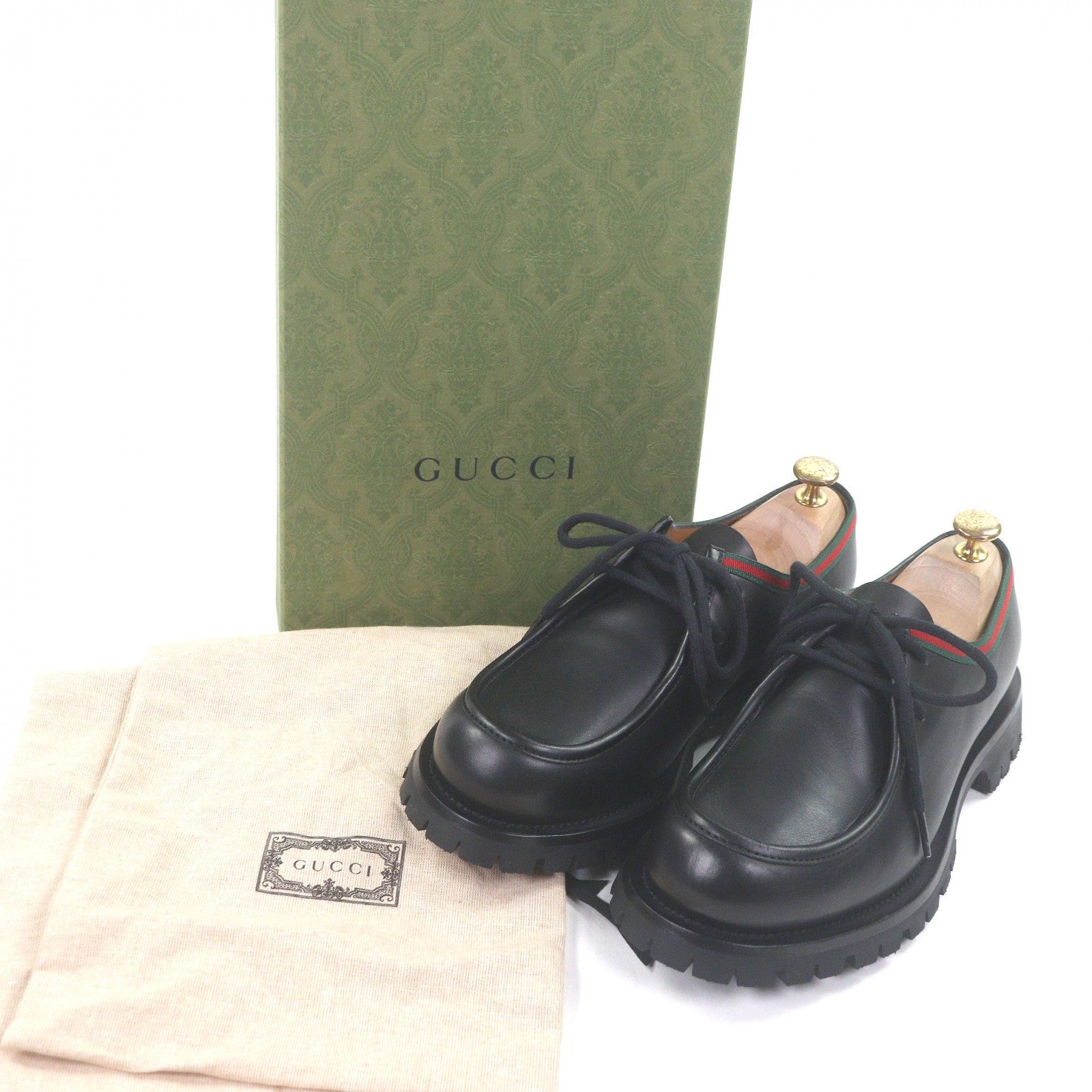 グッチ Web stripe Tyrolean レザーダービーシューズ