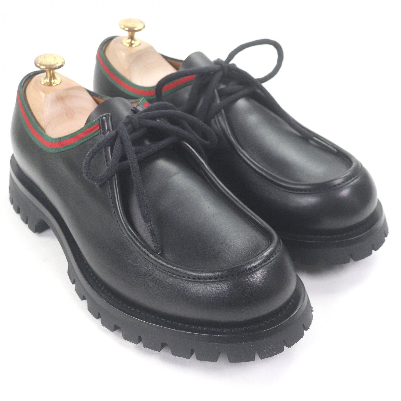 グッチ Web stripe Tyrolean レザーダービーシューズ