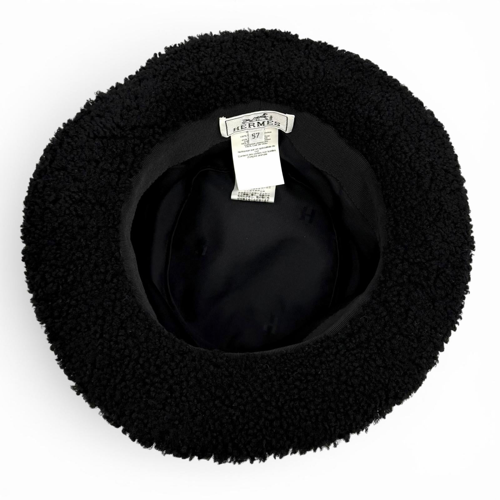 エルメス Fauve Crude Cell Patch Merino Mouton レザーハット57