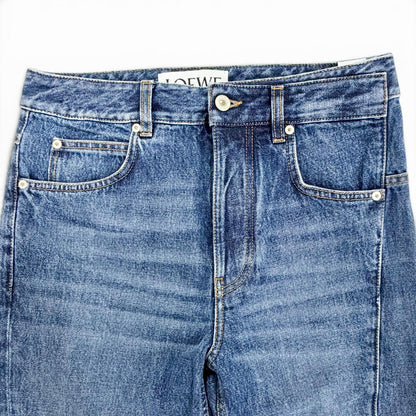 ロエベ アシンメトリーデニム カーフレザーロゴ パンツ