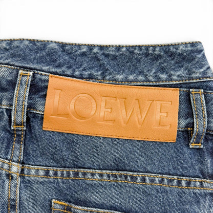 ロエベ アシンメトリーデニム カーフレザーロゴ パンツ