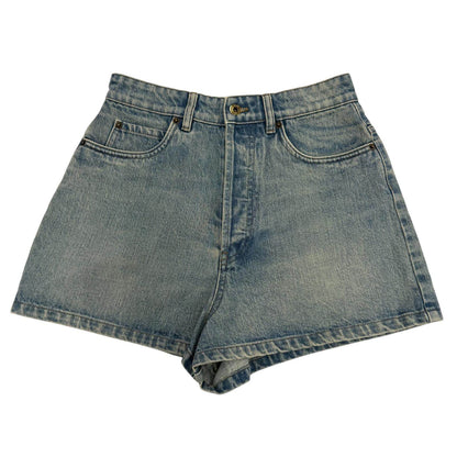 ミュウミュウ レザーパッチデニムショートパンツ