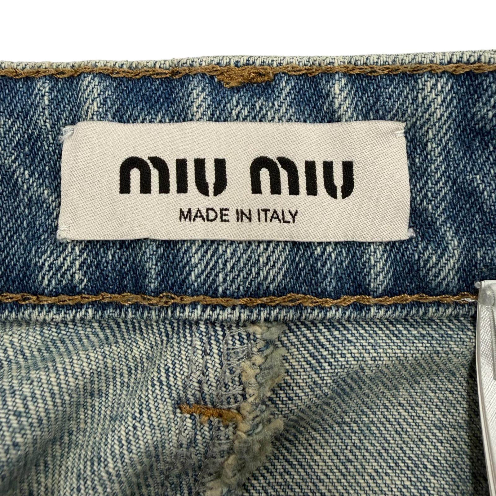 ミュウミュウ レザーパッチデニムショートパンツ
