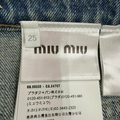ミュウミュウ レザーパッチデニムショートパンツ