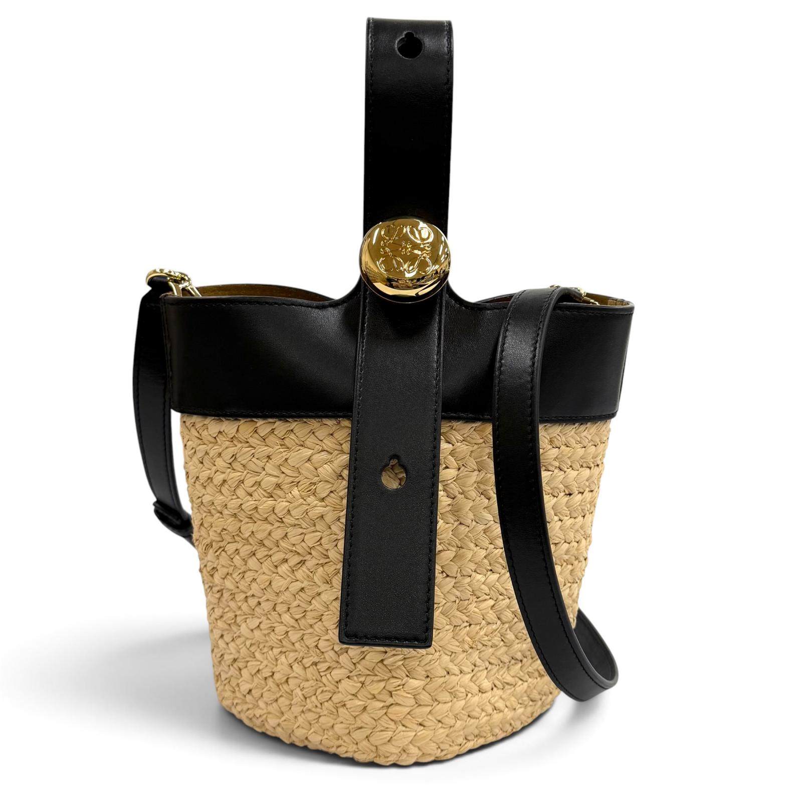 ロエベ Pebble Bucket Bag ラフィア ハンドバッグ