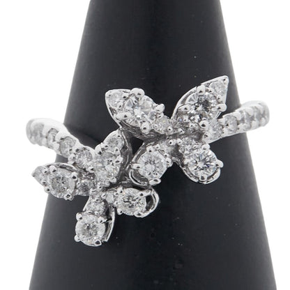 K14WG ホワイト ゴールド ダイヤモンド フラワー バタフライ リング