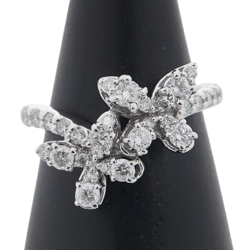 K14WG ホワイト ゴールド ダイヤモンド フラワー バタフライ リング