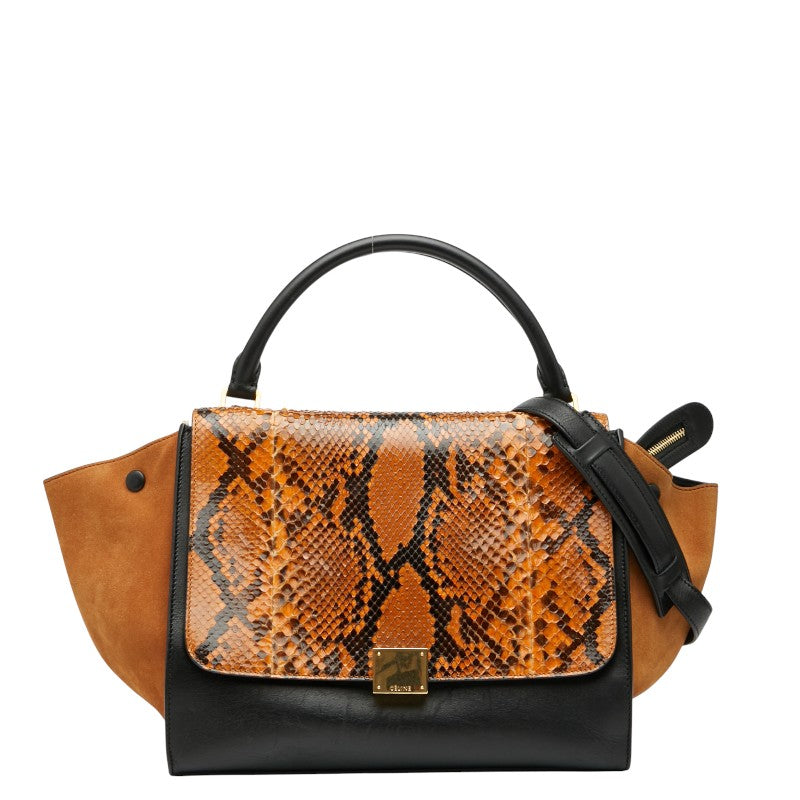 セリーヌ トラペーズ レザー パイソン スエード 2WAY バッグ