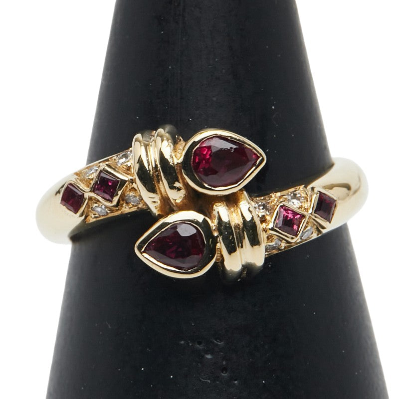 Au750 イエロー ゴールド ルビー ダイヤモンド リング