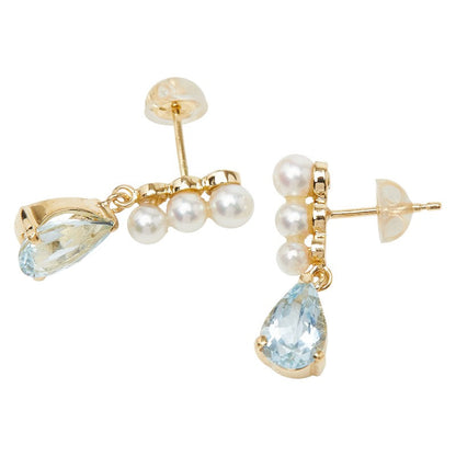 K18イエローゴールドアコヤパールアクアマリンピアス