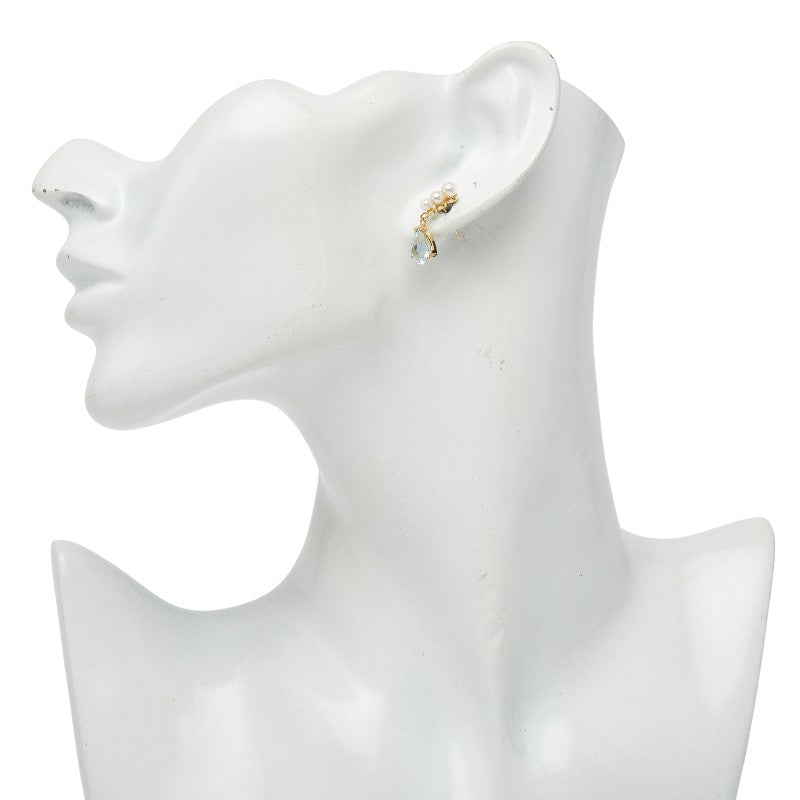 K18イエローゴールドアコヤパールアクアマリンピアス