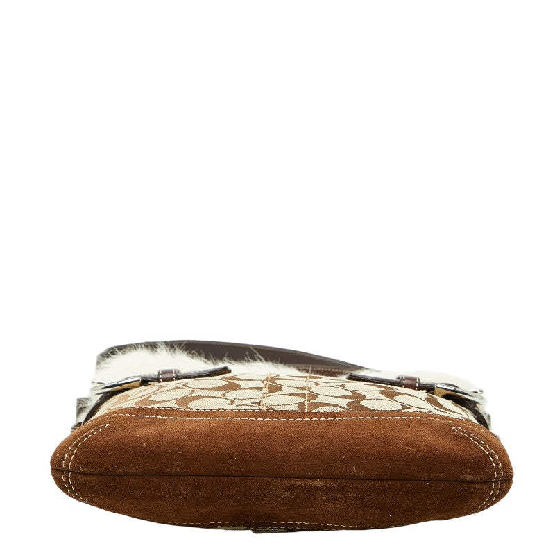 コーチ シグネチャー キャンバス レザー スエード ショルダーバッグ