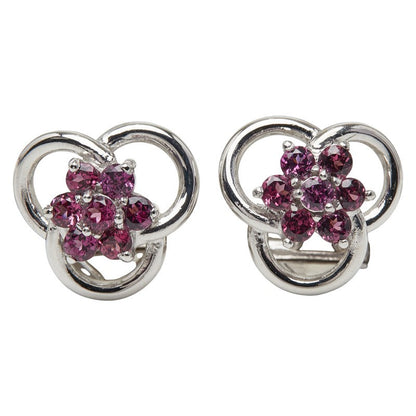 K14WGホワイトゴールドガーネットフラワーモチーフイヤリング