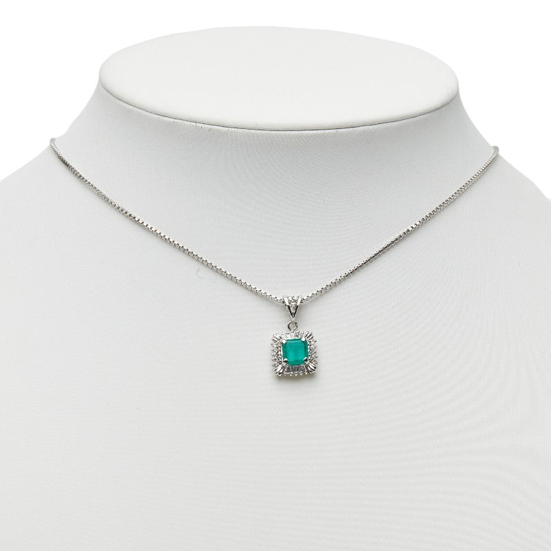 Pt850プラチナエメラルドダイヤネックレス
