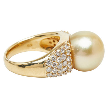 K18イエローゴールド白蝶真珠ダイヤリング