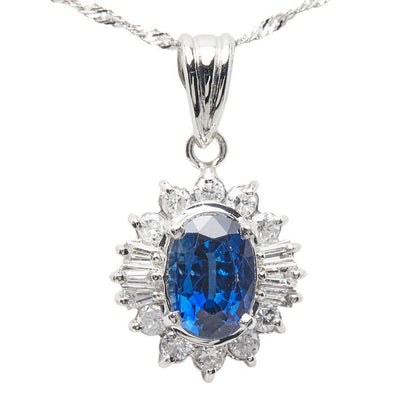 プラチナ Pt900 Pt850 サファイア1.00ct ダイヤ0.30ct フラワーモチーフ ペンダントネックレス