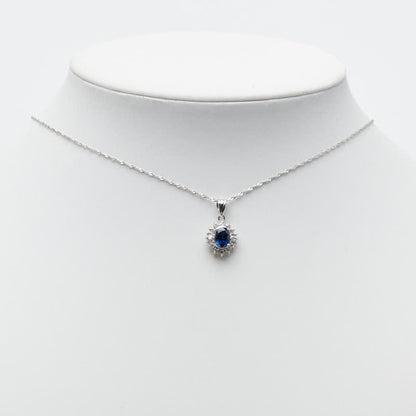 プラチナ Pt900 Pt850 サファイア1.00ct ダイヤ0.30ct フラワーモチーフ ペンダントネックレス