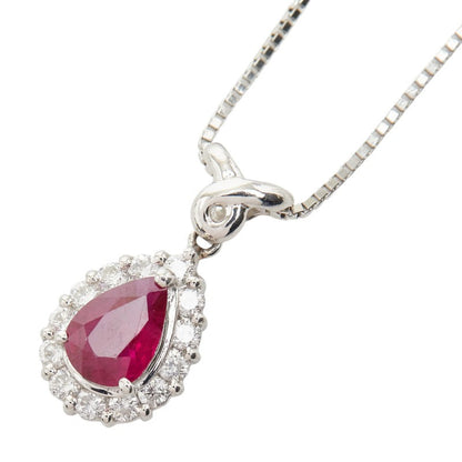 プラチナ ルビー0.71ct ダイヤ0.30ct しずく型ペンダントネックレス
