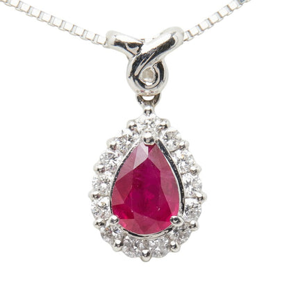 プラチナ ルビー0.71ct ダイヤ0.30ct しずく型ペンダントネックレス